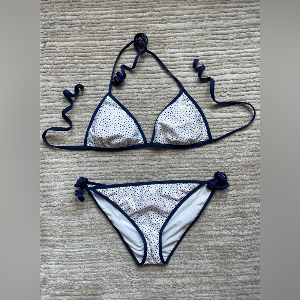Splendid Swim White Polka Dot / Multi Stripe Reversible Top Triangle Bikini Set